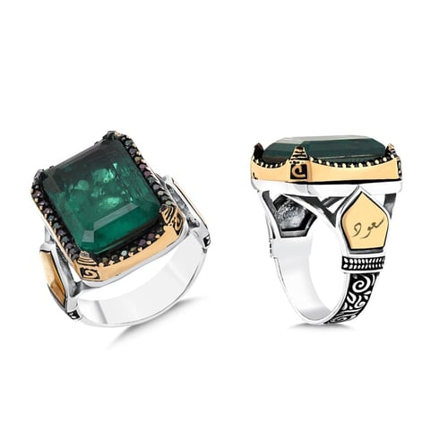 خاتم رجالي بحجر أخضر