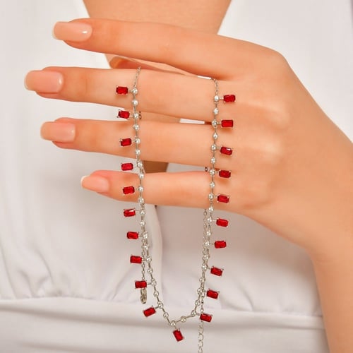 قلادة فضة نسائية بأحجار زركون حمراء - قلادة الحب ا...