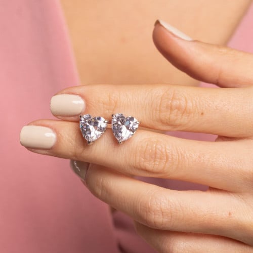 حلق فضة صغير على شكل قلب - حلق ثراء