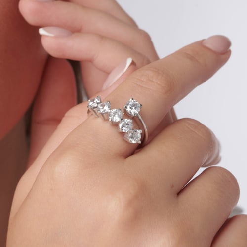 خاتم فضة للنساء حجر زركون - فضة عيار 925 - خاتم اد...