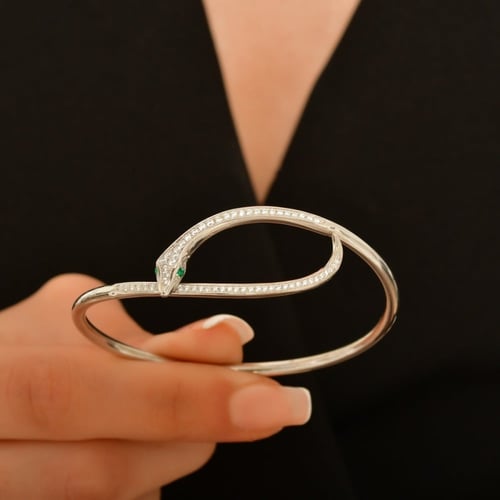 بناجر ثعبان فضة عيار 925 بأحجار زركون ماسية