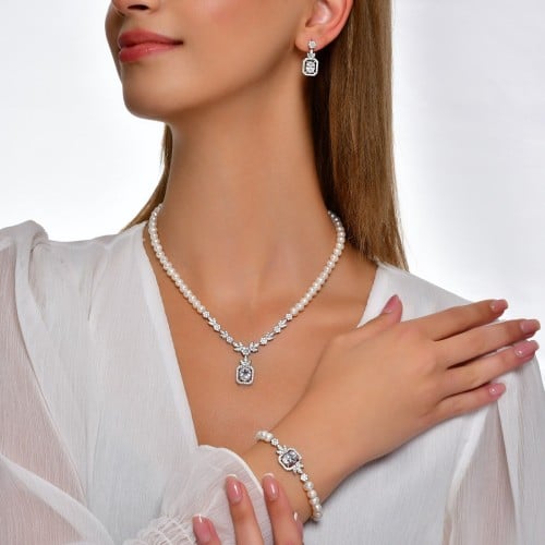 طقم أغصان باقيت - طقم لولو طبيعي أنيق - فضة عيار 9...