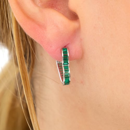 حلق فضة عيار 925 - احجار خضراء - حلق القلب انت