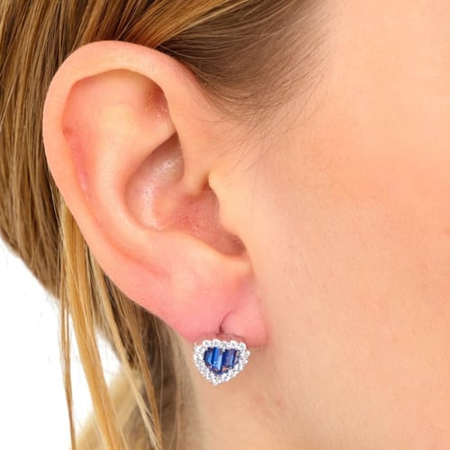 حلق قلب - حلق اذن فضة عيار 925 - احجار زرقاء