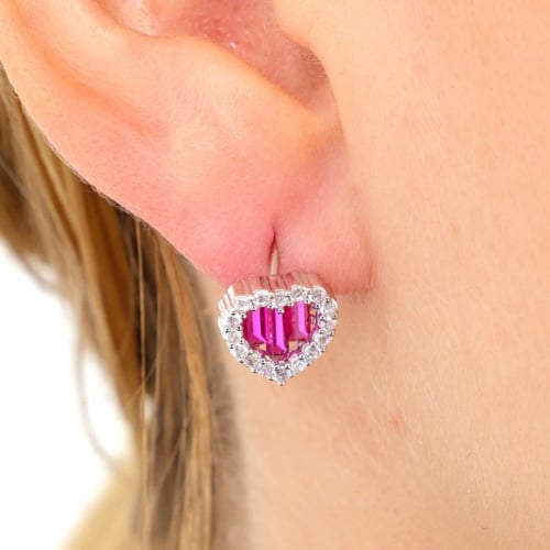 حلق اذن فضة عيار 925 - احجار حمراء - حلق قلبي