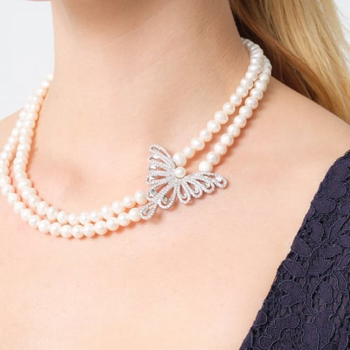 عقد فراشة السمو - عقد لولو طبيعي زراعي - تصميم طبق...