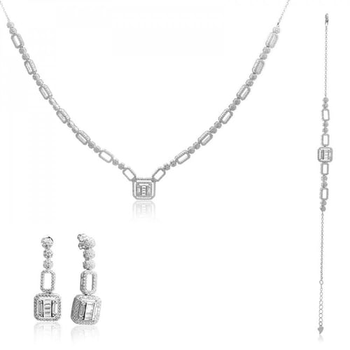 طقم فضة نسائي عيار 925 مرصع بأحجار زركون - طقم باغ...