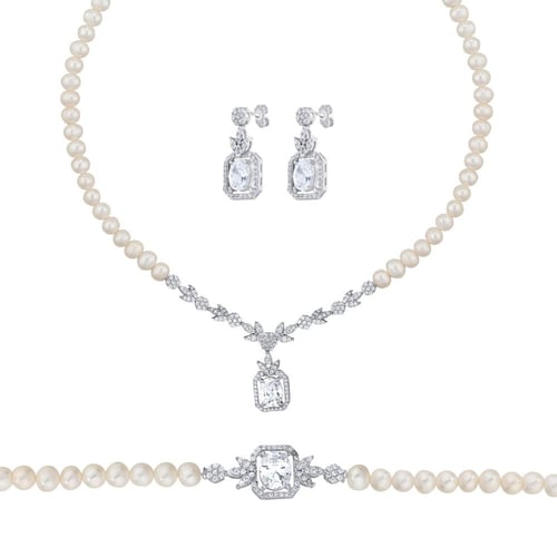 طقم البريق العربي لون فضي وأحجار الزيركون الماسية