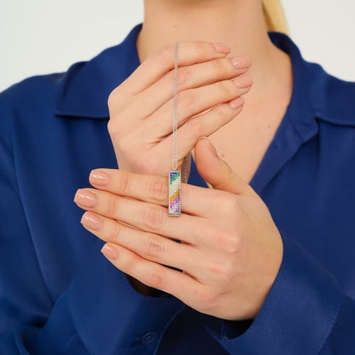 سلسال فضة بالاسم - أحجار ملونة - سلسال حنين