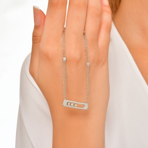 قلادة فضة عيار 925 بأحجار الزيركون الماسية - قلادة...