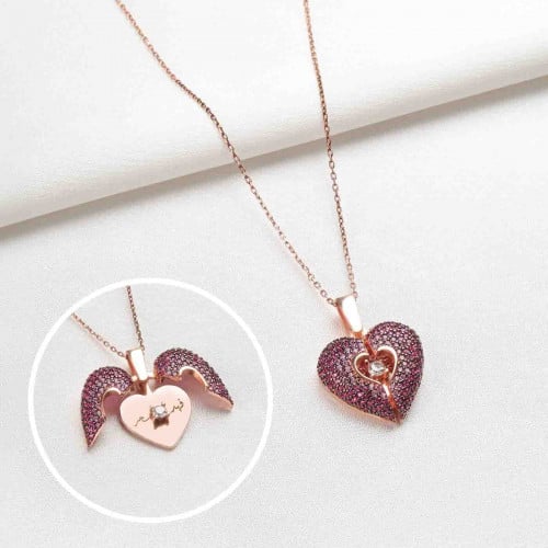 سلسال اسمين على شكل قلب - فضة عيار 925 - سلسال جوه...