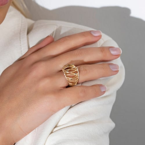 خاتم نسائي مطلي ذهب - فضة عيار 925 - خاتم خيوط الش...