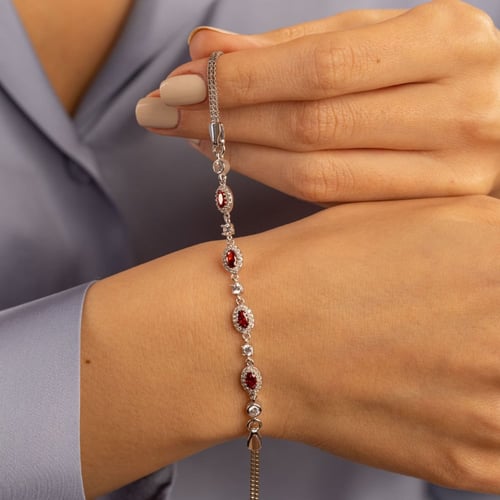 أسوارة نسائية فضة عيار 925 - أحجار حمراء - أسوارة...
