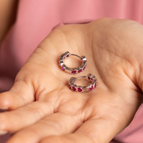 حلق فضة عيار 925 - احجار حمراء - حلق عراقة