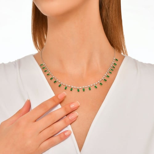 قلادة نسائية فضة بأحجار زركون خضراء - قلادة ربيع ا...