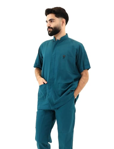 طقم سكراب طبي رجالي سحاب لون بترولي للتمريض والعيا...