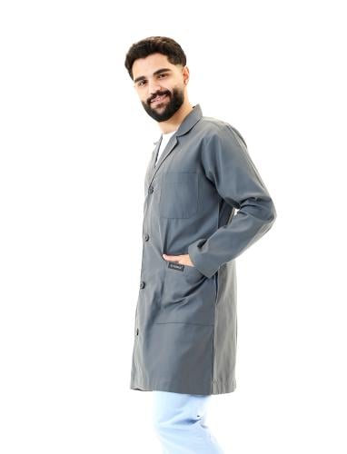 لاب كوت طبي رجالي رمادي – تصميم كلاسيكي بفتحة صدر...