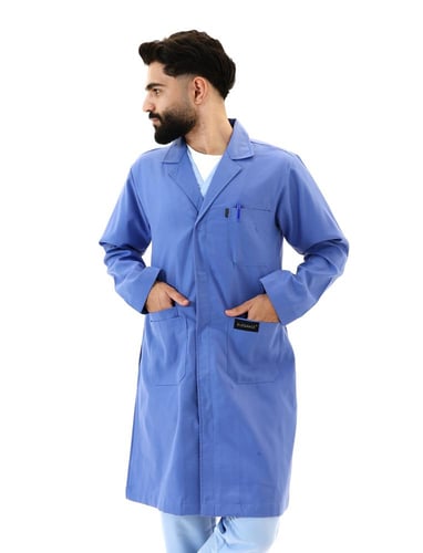 لاب كوت رجالي أزرق بأزرار – ياقة كلاسيكية وجيوب أم...