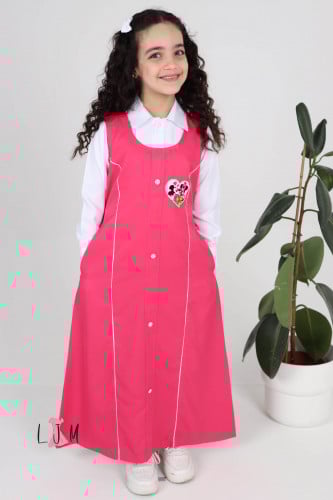 مريول ابتدائي مع رسومات وازرار وردي 1003