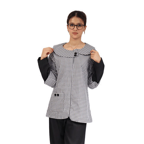 زي عاملات قطعتين مع تطعيم اسود