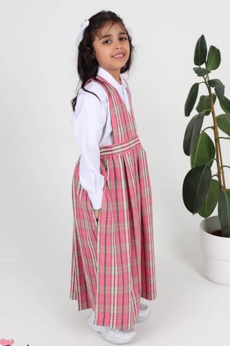 مريول روضه مطاط جانبين مربعات مقلم وردي 0102