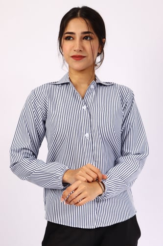 بلوزه كحلي مقلم لجميع المراحل