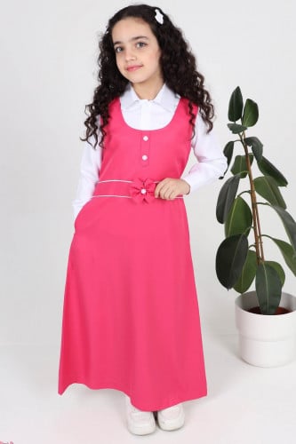 شيال مريول ابتدائي ببيونه مع حزام وازرار وردي 1001...