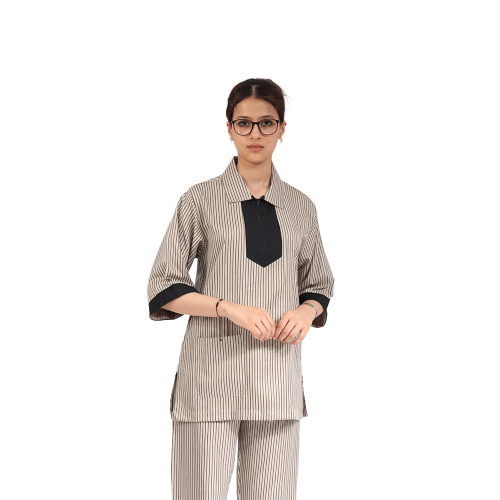 يونيفورم عاملات المنزل قماش كتان مع تطريز دانتيل