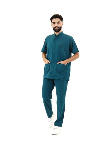 طقم سكراب طبي رجالي سحاب لون بترولي للتمريض والعيا...