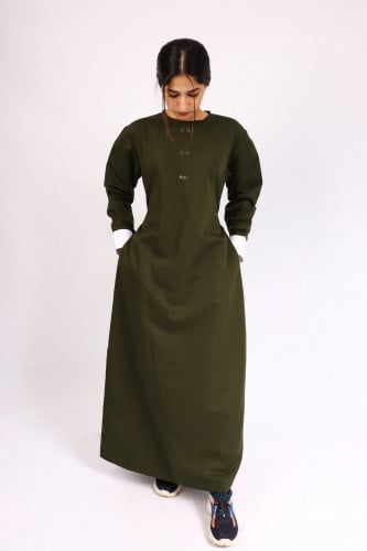 مريول متوسط زيتي شيال سادة مع حركات سواره قماش شتو...