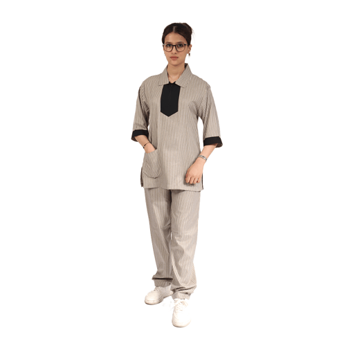 يونيفورم عاملات المنزل قماش كتان مع تطريز دانتيل