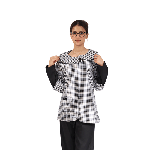 زي عاملات قطعتين مع تطعيم اسود