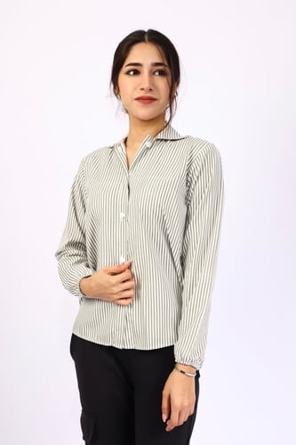 بلوزه زيتي مقلم لجميع المراحل