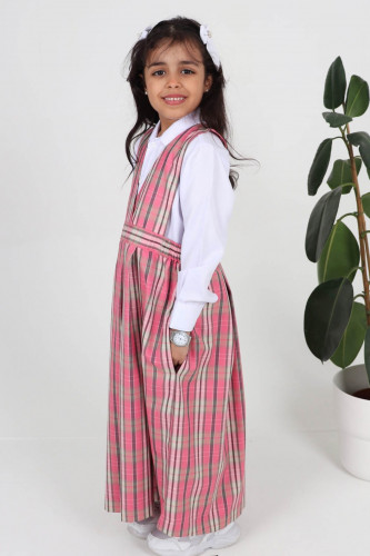 مريول روضه مطاط جانبين مربعات مقلم وردي 0102