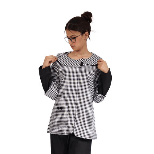 زي عاملات قطعتين مع تطعيم اسود