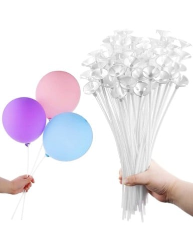 50 قطعة من حامل البالونات الأبيض البسيط القابل لإع...