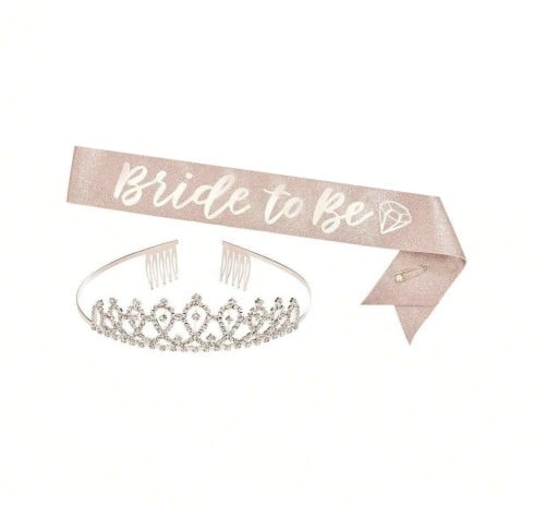 طقم مكون من قطعتين باللون الروز قولد ( تاج + وشاح...