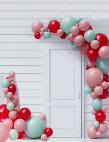مجموعه قوس بالون باللون التيفاني و الاحمر