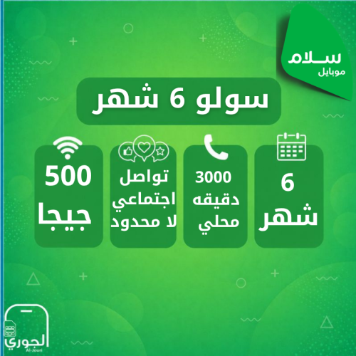 سولو 6 اشهر ( 500 جيجا + سوشيال ميديا لامحدود + 30...