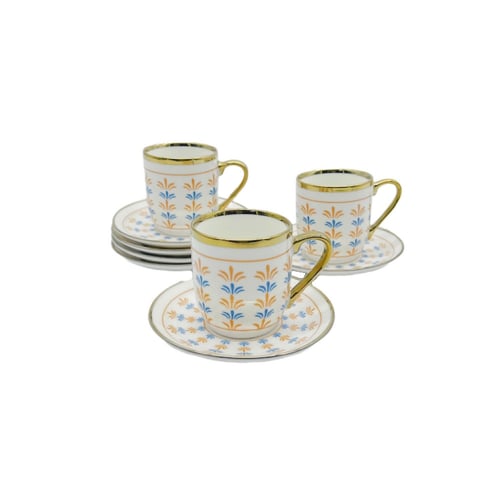 كوب الطيبين سيراميك ازرق برتقالي بصحن