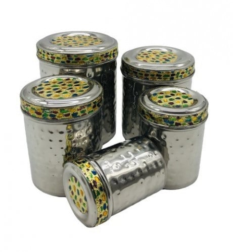 علب بهارات حب رمان مطرز فضى طقم 5حبة صغير