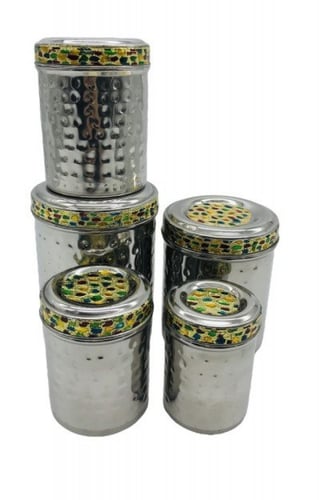 علب بهارات حب رمان مطرز فضى طقم 5حبة صغير