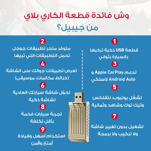 جيبل | محول شاشة السيارة إلى شاشة ذكية يدعم CarPla...