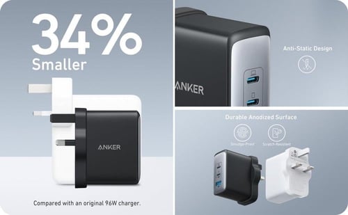 انكر | شاحن جداري انكر بقوة 100 واط بمنفذين تايب س...