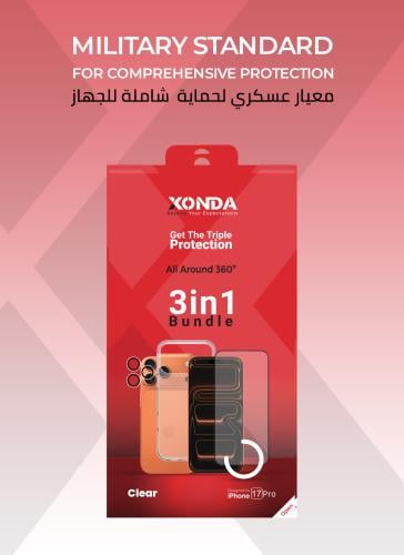 بكج حماية 3 في 1 أيفون 17 برو شفاف (كفر , حماية شا...