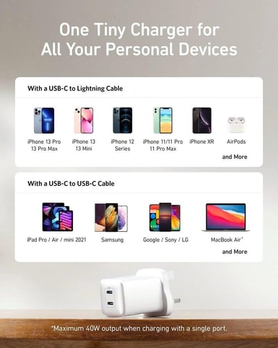 انكر | نانو برو شاحن جداري بقوة 40 واط بمنفذين USB...