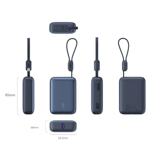 JODA | بطارية متنقلة هالو 10K مع سلك مدمج ازرق