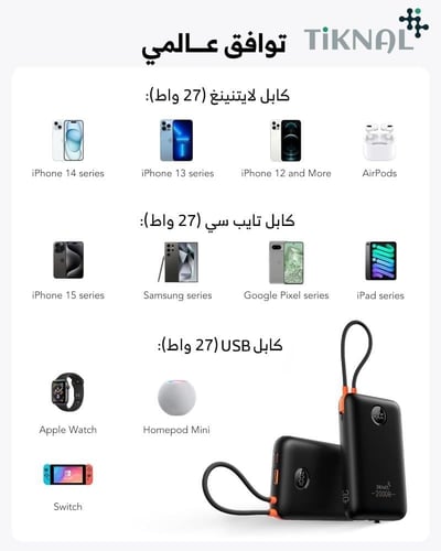 شاحن متنقل تيكنال 20000mAh - شحن سريع 22.5 واط، من...