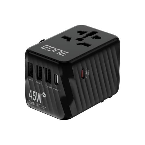 اي ون - شاحن سفر عالمي منفذين USB ومنفذين Pd بقوه 45W