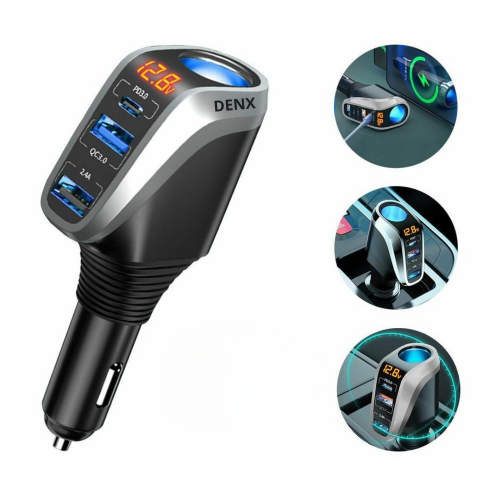 DENX - شاحن سيارة مع فتحة اضافية ثلاثي المنافذ م/D...